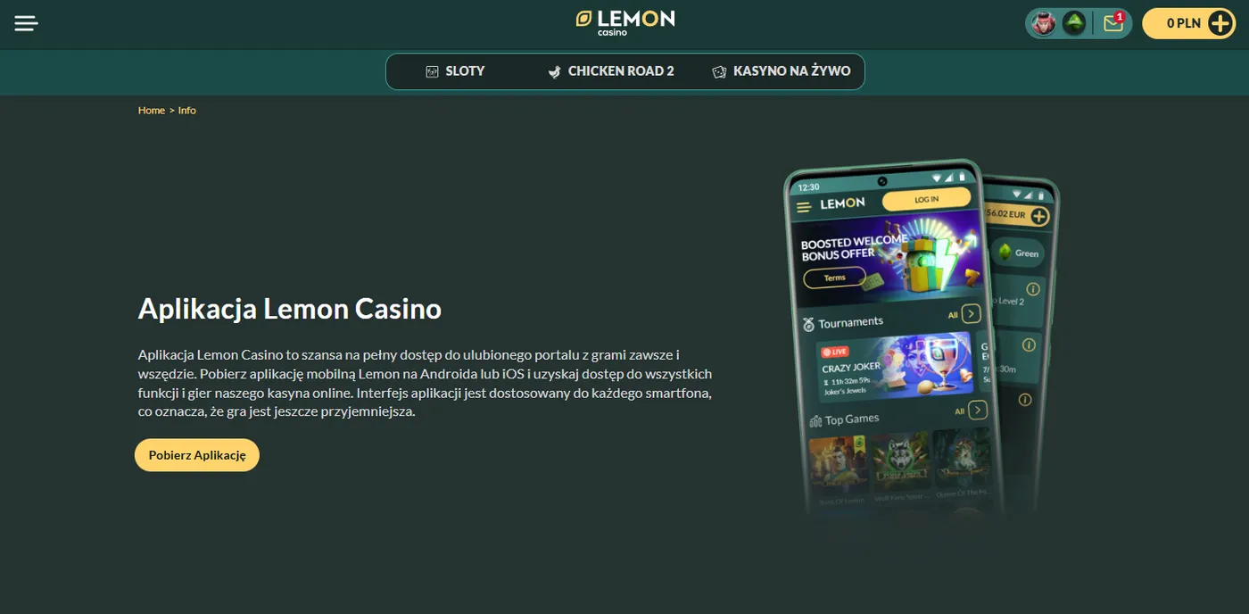 Aplikacja mobilna Lemon Casino Online